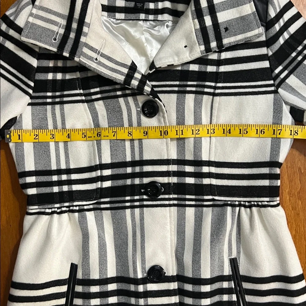Iz Byer Plaid Pea Coat Size S Black White Preppy Trench Quiet Luxury Classic - Picture 6 of 14